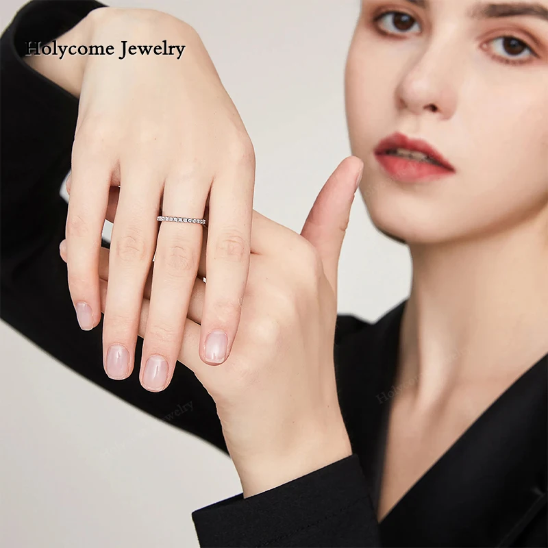 Holycome 925er Sterlingsilber-Moissanit-Ring, Weißgold, runde weibliche Krone, einzelner Schwanzring, Schmuck, Hochzeit, Diamant für Mädchen – Detail 7
