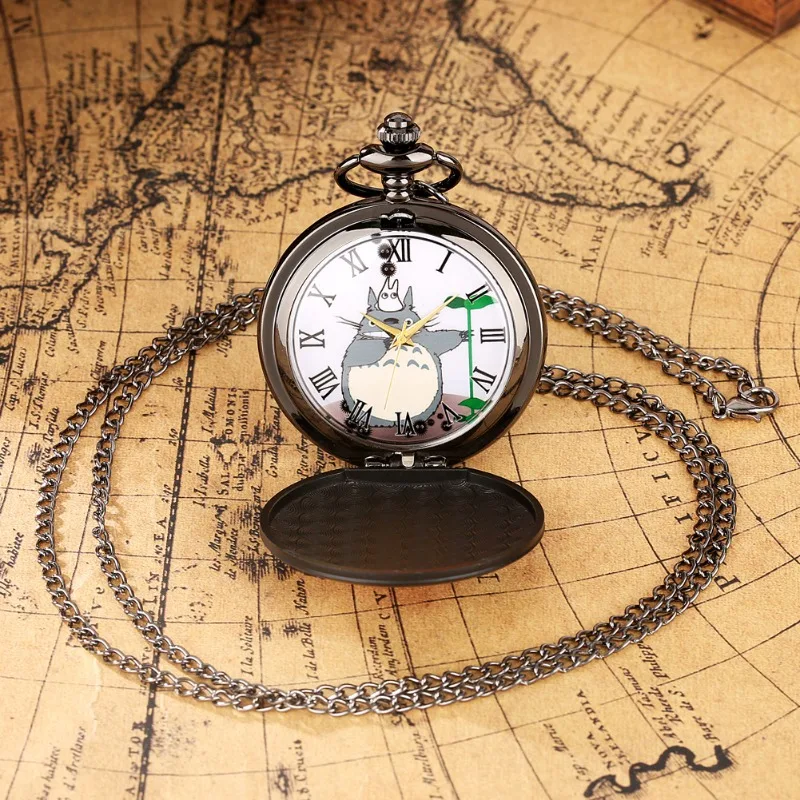 My Neighbor Totoro Anime Merch Quartz Pocket Watch Keychain Vintage Hanging Cartoon Character Print Pocket Clock Backpack Gift view 4
