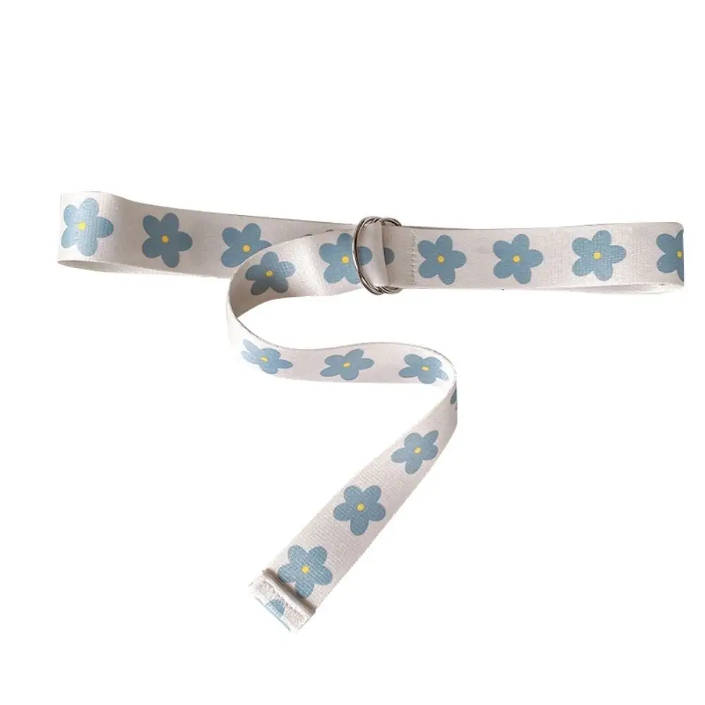 Fashion Blue Flower Nylon Braided Belt Luxury Trendy Design Versatile Double Loop Buckle Belt Weave Waist Band