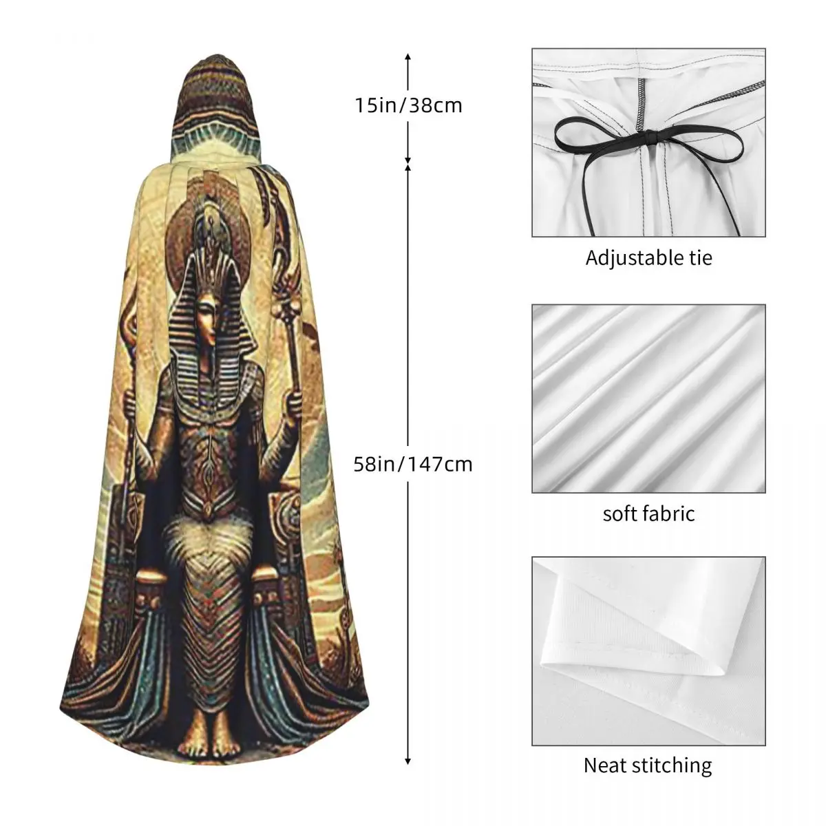 سلسلة الآلهة المصرية أوزوريس عباءة طويلة بقلنسوة الساحرة في القرون الوسطى زي تنكري معطف الهالوين للبالغين للجنسين