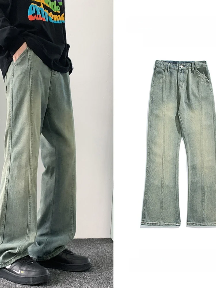 

Cleanfit Men's High Waist Straight Leg Jeans Micro Flared American Street Sle Trendy Slimming Long Pants Youth Faion