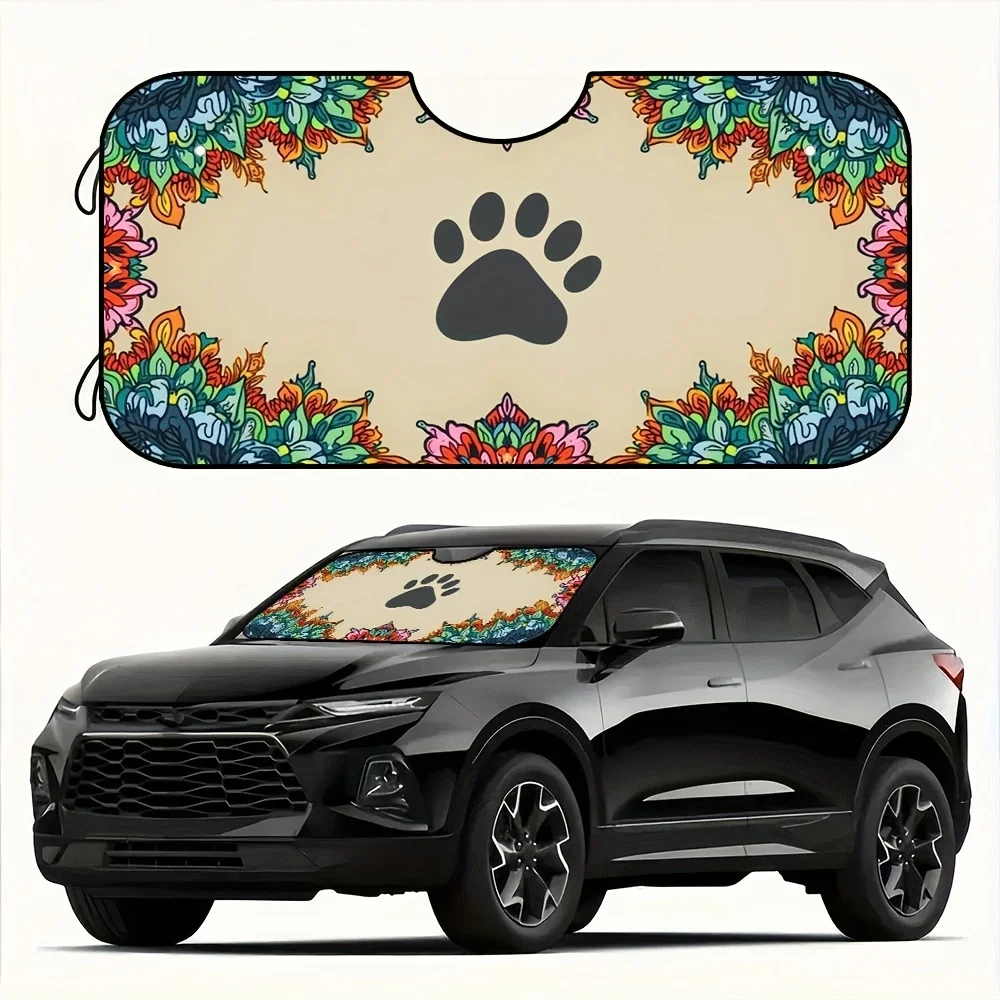 

1pc Foldable Mandala Dog Paws Print Windshield Sun Shade UV Ray Blocker Universal Fit For Car Auto Sedan Truck SUV Summer Sun Vi