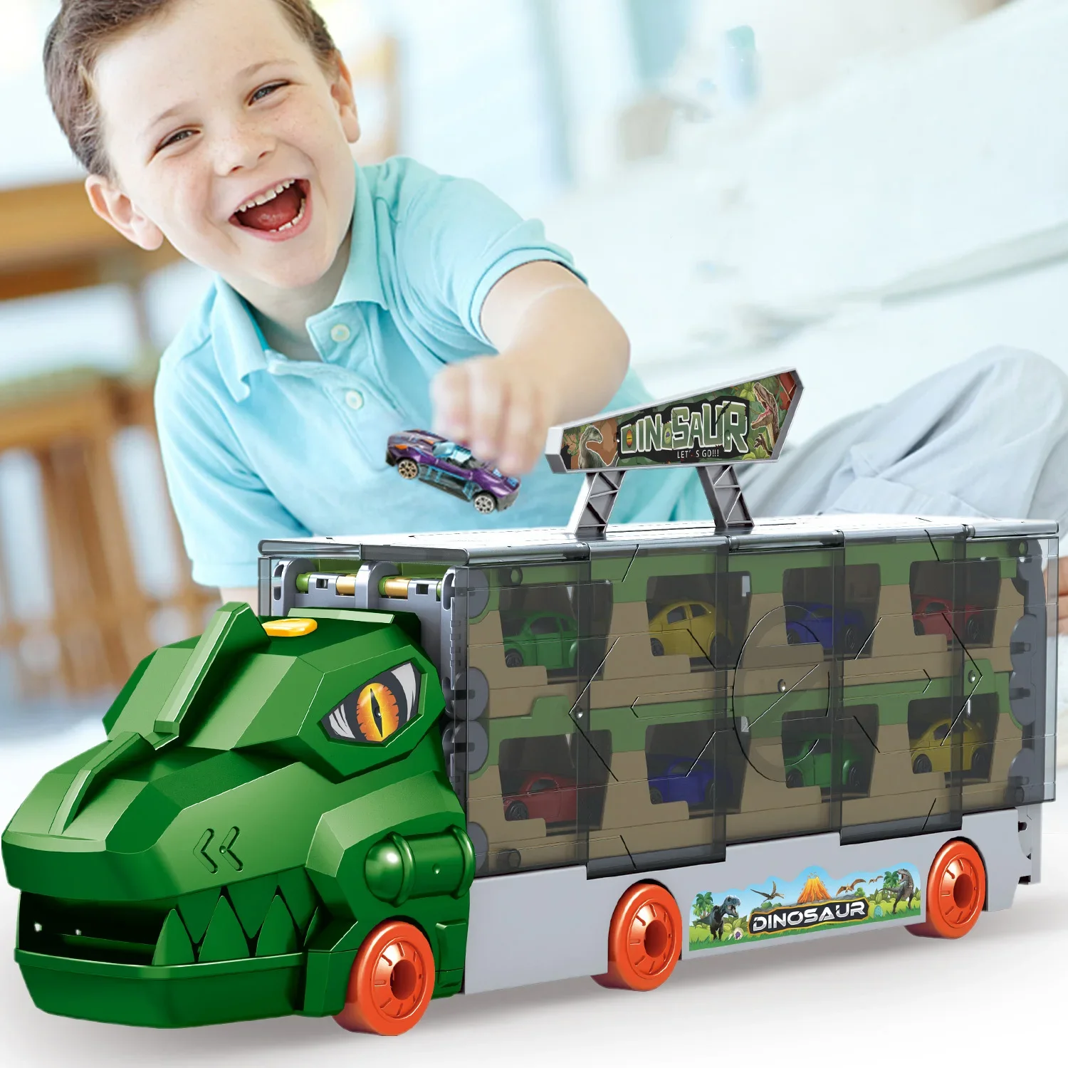 Large Car Transporter Truck Folding Track Container Racing Vehicle Kids Competitive Games Storage Alloy Car Toy Children Gift