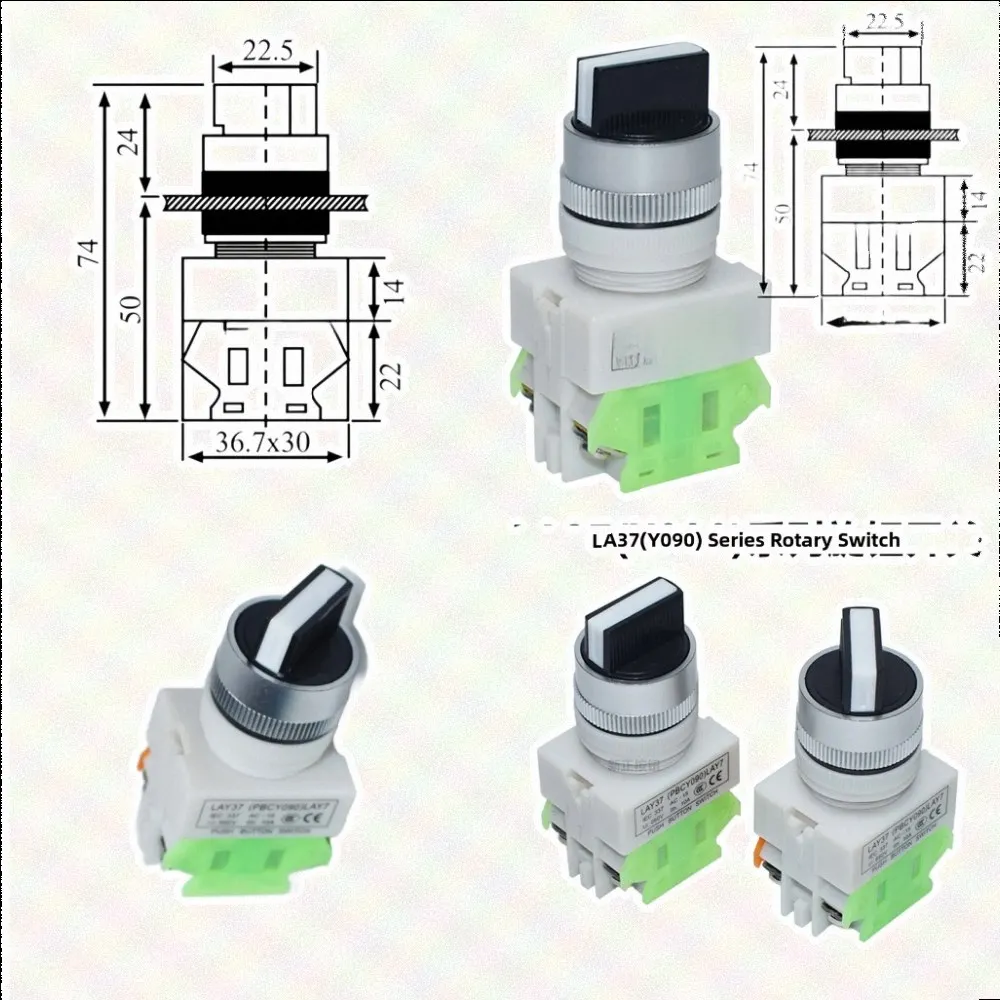 LA37-11X 2 Position Rotary Switch 10A 660V IP40 90 Degree Selector Knob For Industrial Automation Control Panel Electrical