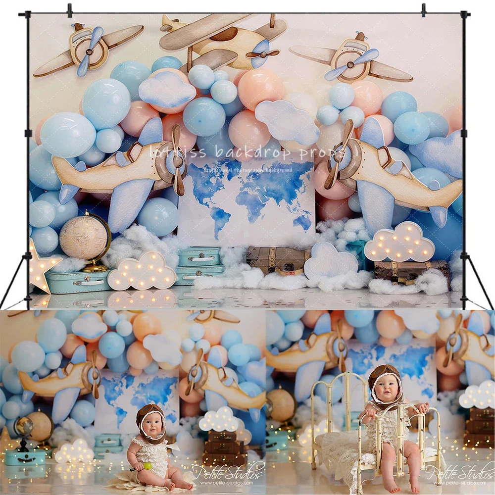 Advance Pilot Backdrops Kids Baby Birthday Cake Smash Photocall Child Adult Photo Travel Plane Background