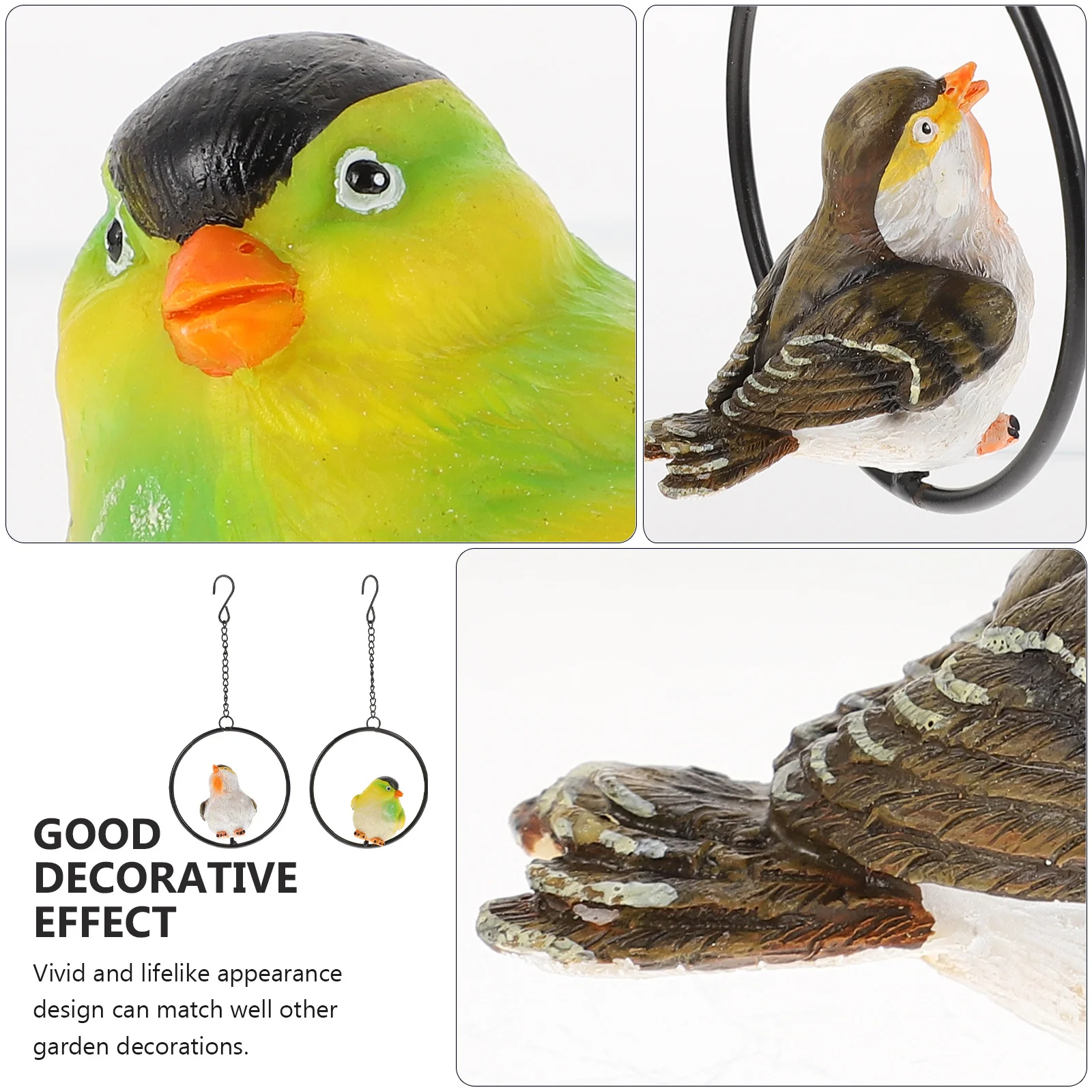 

2 Sets Ornaments for Crafts Iron Ring Decor Balcony Resin Bird Hanging Adorn Wall Living Room