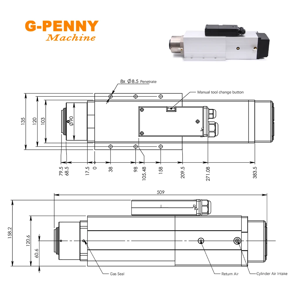 G-Penny 4.5kw ATC Spindle Automatic Tool Change Spindle 220v / 380v Air Cooled Spindle Motor