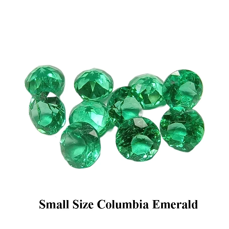 Lab Grown Small Size Columbian Emerald Gemstone Hand-cut Round Shape Natural Color Charms Beads For Diy Jewel Making Materials