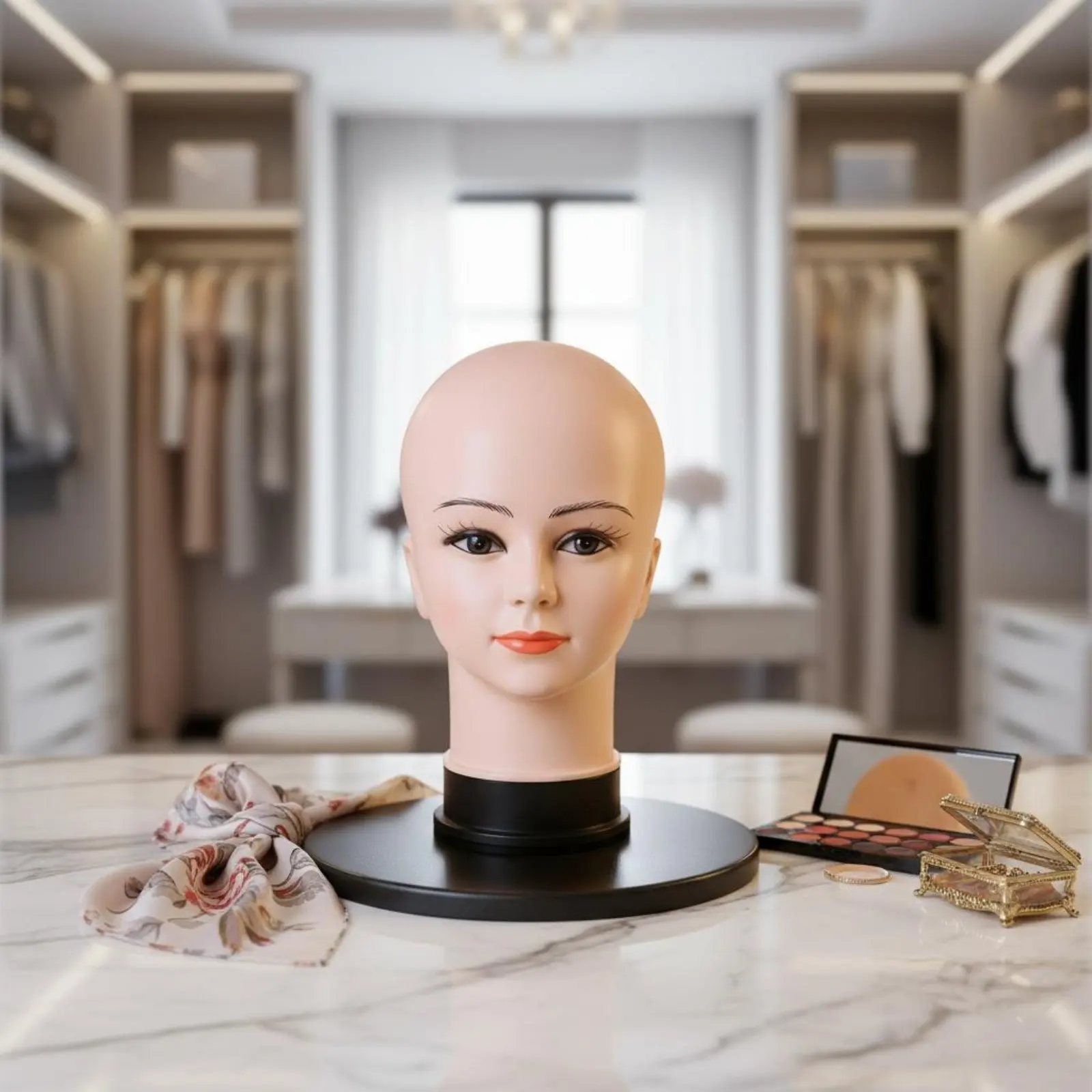 Bald Female Mannequin Head Polished Surface Female Display Head Professional Grade Easy to Use for Makeup Artists, Beauty School