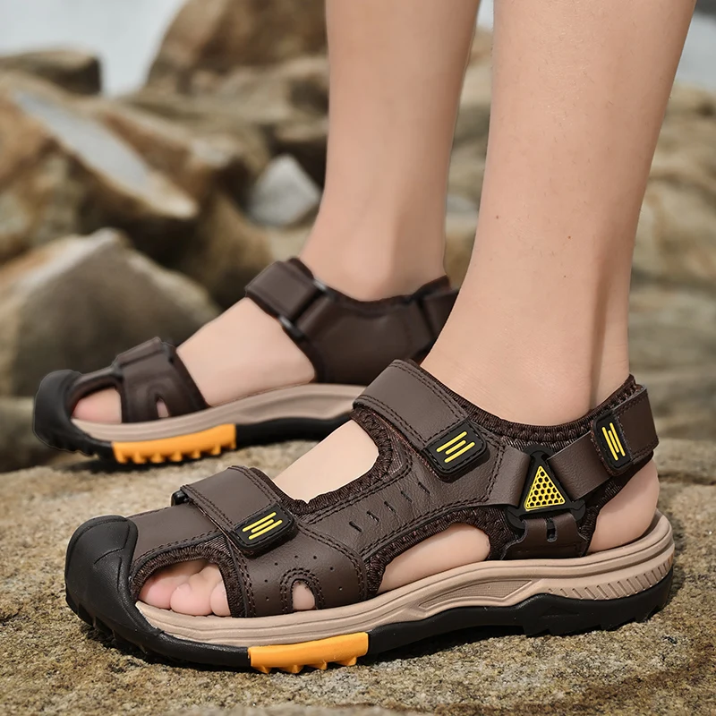 Summer Men Sandals Genuine Leather Mens Casual Shoes Outdoor Men Leather Sandals for Men Beach Shoes Roman mens Shoes