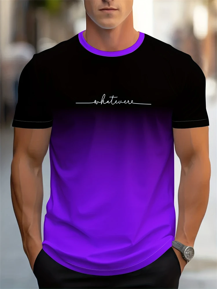 Men's Summer Letter Pattern Printed T-Shirt Men's Breathable Comfortable Simple Round Neck T-Shirt Outdoor Sports Casual Top