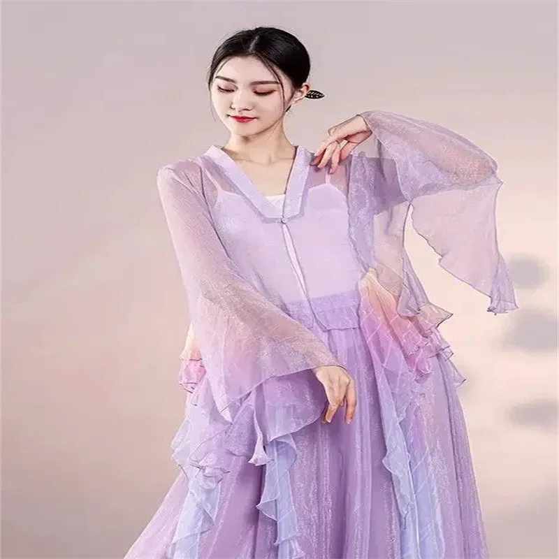 Elegant Classic Dance Costume Body Charm Butterfly Gradual Change Chiffon Gauze Dress Women