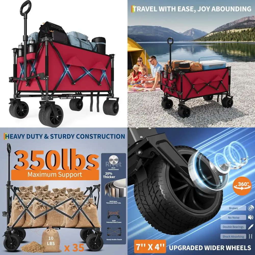 

All-Terrain Extra Large Foldable Wagon for Beach and Camping, Heavy-Duty Collapsible Utility Wagon with Extended Features