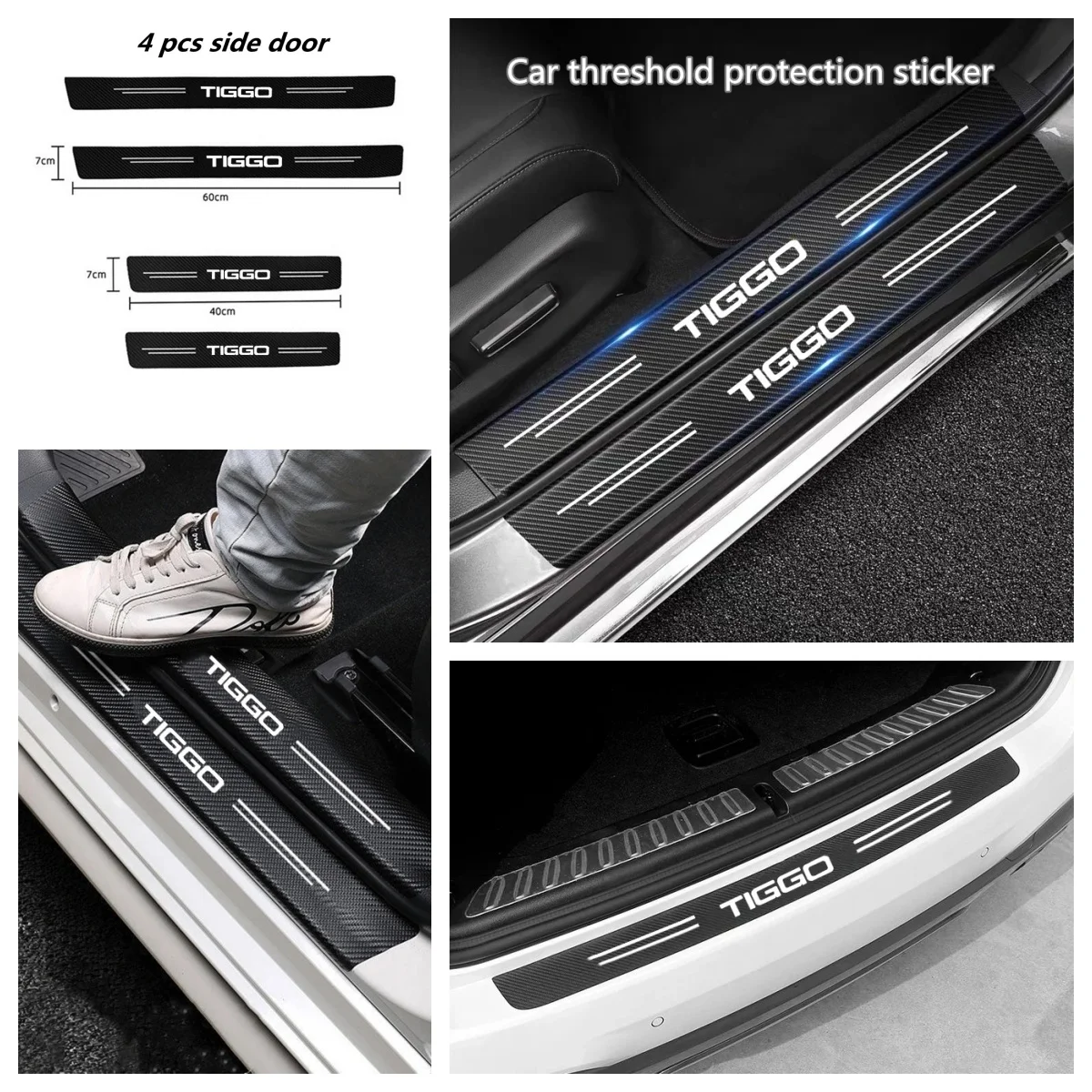 Auto Carbon Fiber Door Sill Trunk Protection Strip For Chery Tiggo9 Omoda5 Tiggo7 Jaecoo J8 Jetour X70 Anti‑Wear Scratch‑Proof D