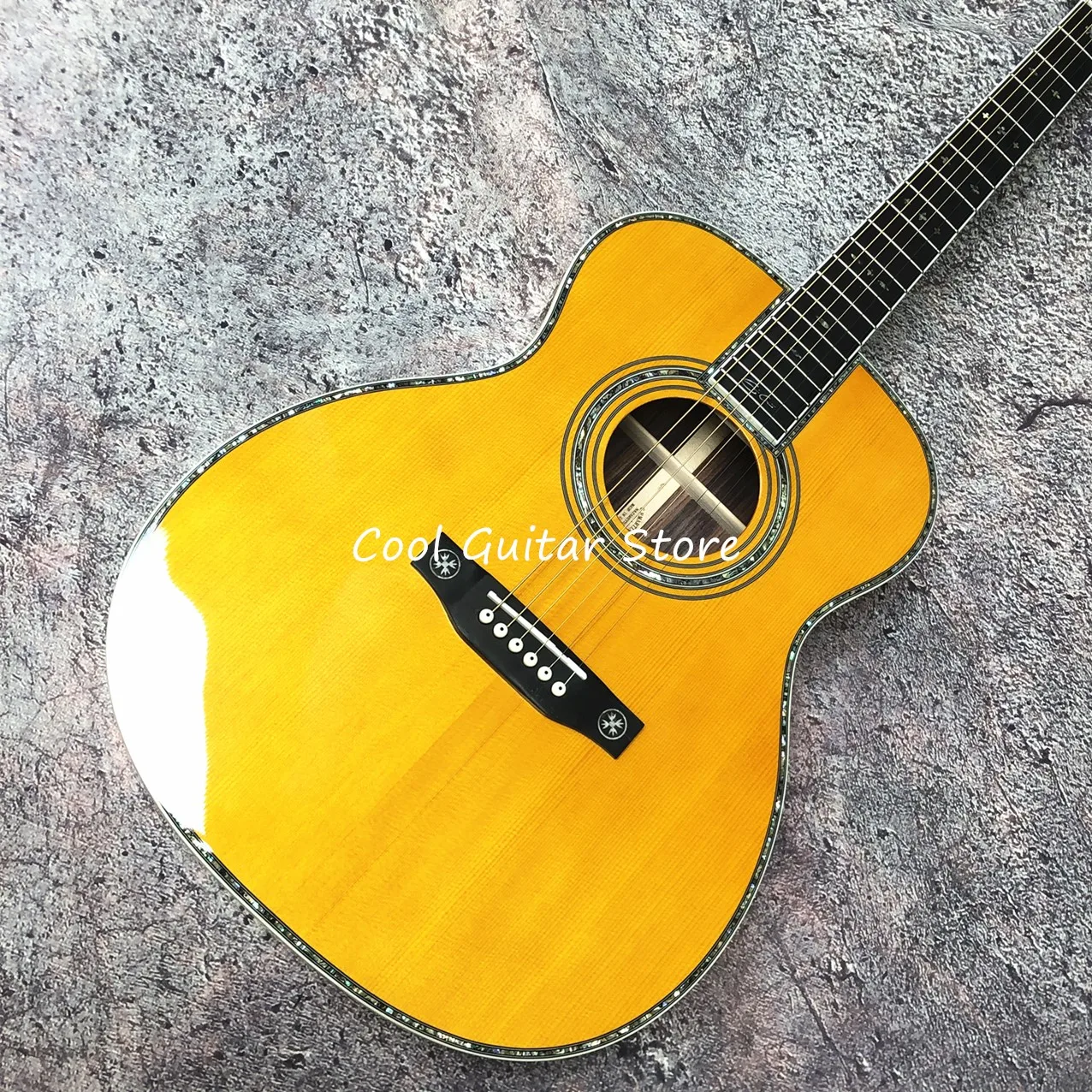 OM Model Acoustic Guitar with Real Abalone Inlay, Custom Bridge, New OM Model, 6 Strings,