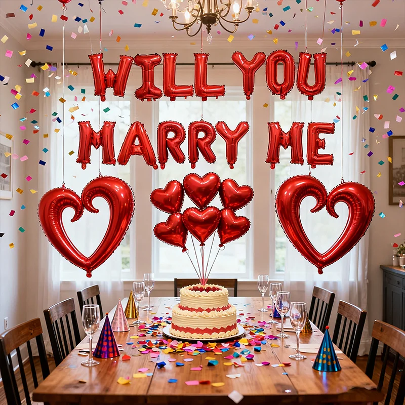 22 قطعة حمراء "هل تتزوجني؟" بالونات مع فتحات على شكل قلب - بالونات معدنية حمراء أنيقة لحفلات الزفاف، اقتراحات عيد الحب #5