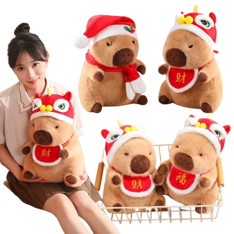 

High Quality 20-40cm Xmas New Year Style Capybara Plush Dolls Soft Dolls Cartoon Toys Pillow Creative Boysfor Girls Home Decor