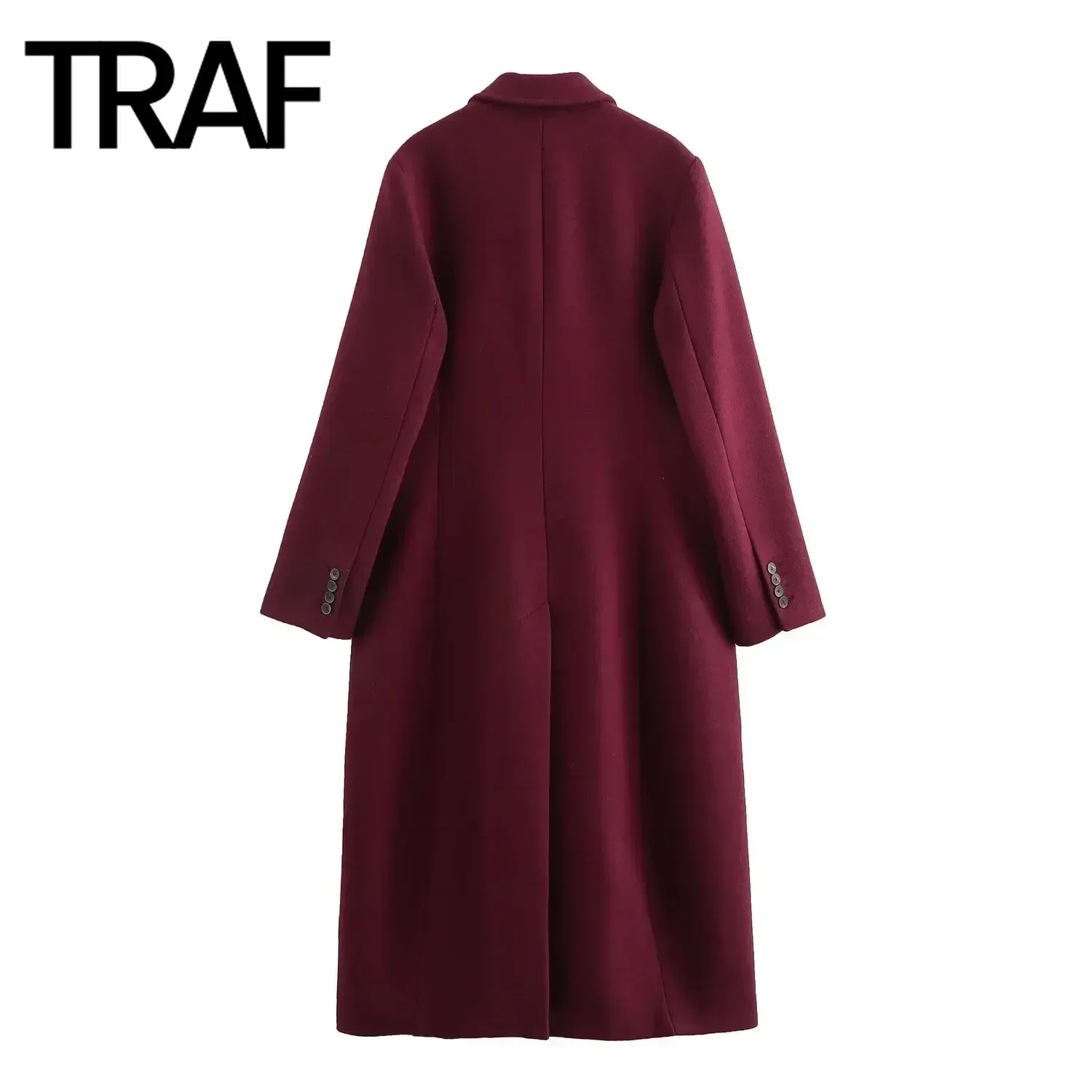 TRAF Wool Blended Coat for Women Fashion Winter Jacket Warm Long Sleeved Double Breasted Lapel Coats Chic Ladies Tops Mujer