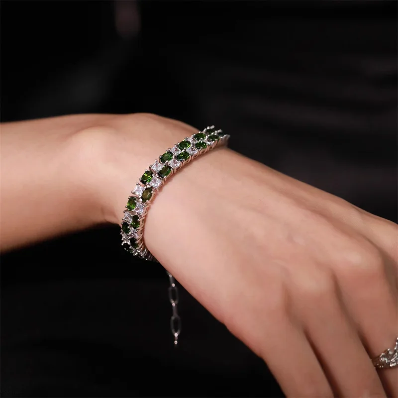 Niche Heavy Industry Design Green White Zirconium Stitching Bracelet Female Affordable Luxury Style Fashion Personality