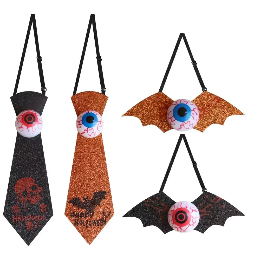 

Spooky Halloween Light Up Eyeball Tie Haunted Adjustable Straps Gold Dust Bat Bow Tie Realistic Reusable Halloween Tie Props
