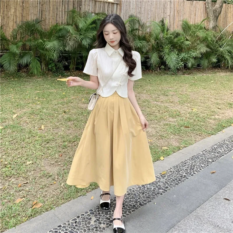 

Irregular Short Shirt Skirt Suit Women's Summer 2026 New New Chinese-style Buckle Slim-fit Short-sleeved Suit
