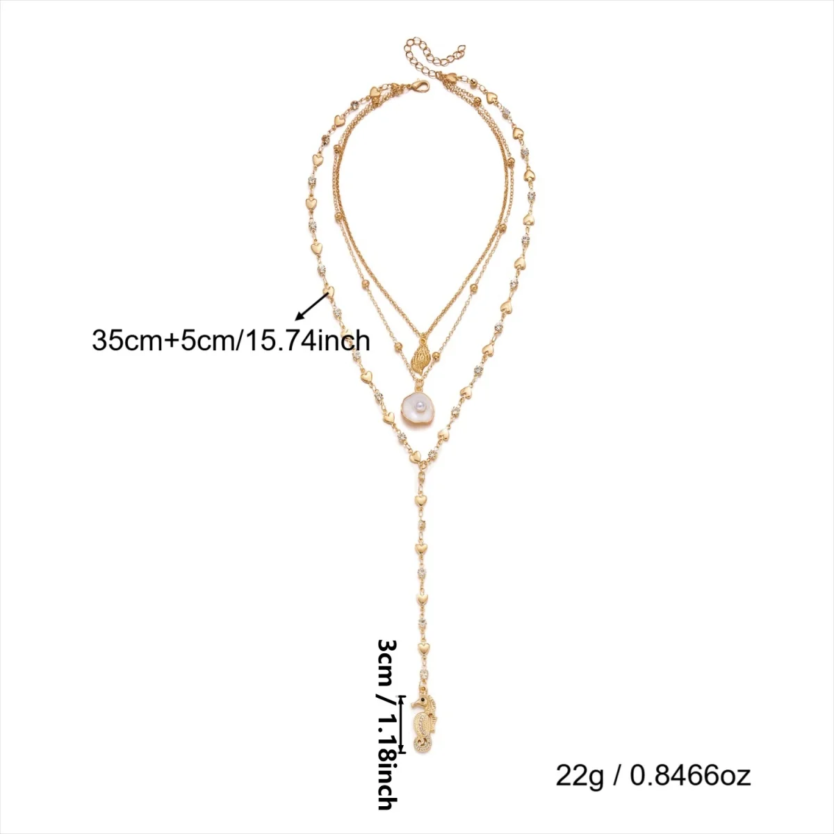 Seepferdchen-Muschel-Anhänger Y-förmige Halskette für Damen und Herren, mehrlagige Ozean-Strand-Meerestier-Kette, Choker, Sommerparty-Schmuck – Detail 14