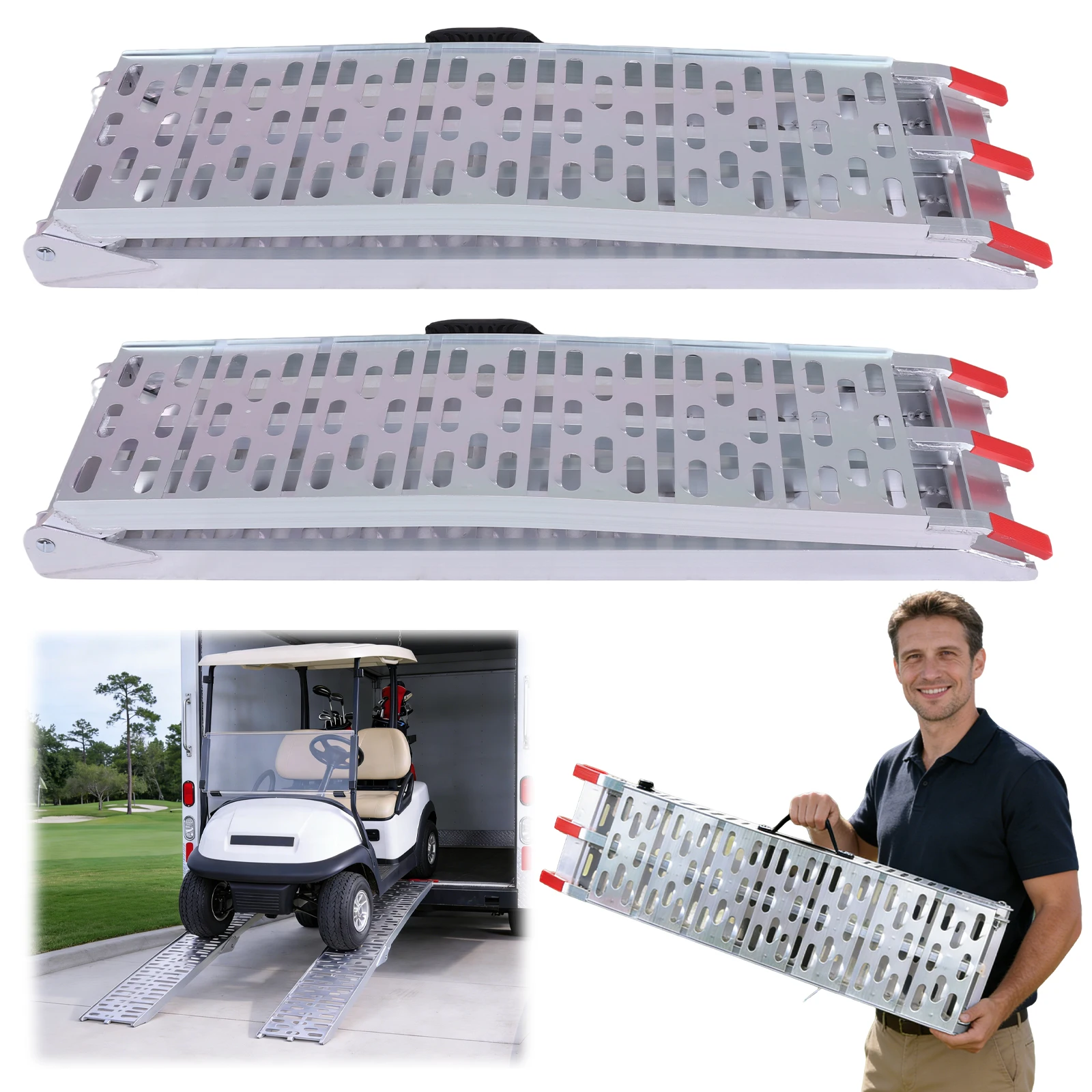

2PCS 7.3ft Aluminum Loading ATV Ramp with Load Straps Dirt Bike Loading Ramp for Pickup Trucks Motorcycles ATVs Lawn Mowers