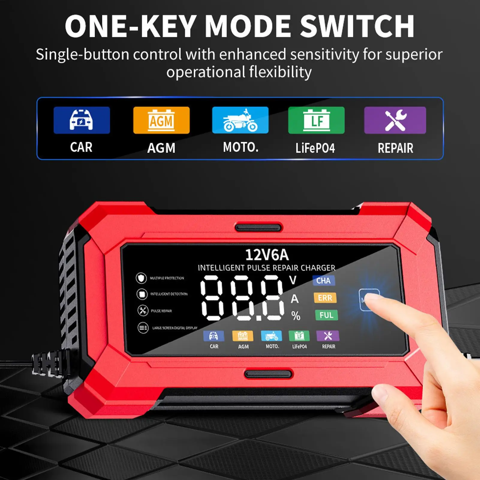 

12V 6A Car Battery Charger Pulse Repair Smart Fast Charge Auto Shut/Off Automotive Maintainer For Truck Vehicle RV