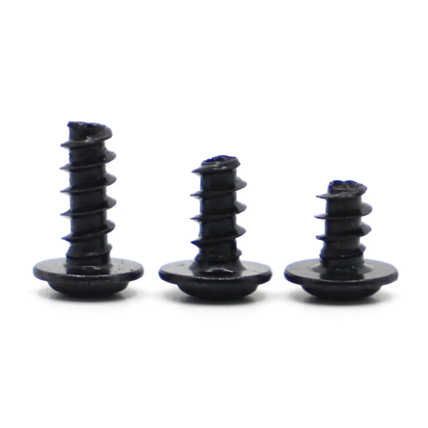 50pcs Black Plated Steel Phillips PWB Round Head With Washer Self- tapping Screws M1.4 M1.7 M2 M2.3 M2.6 M3 M4