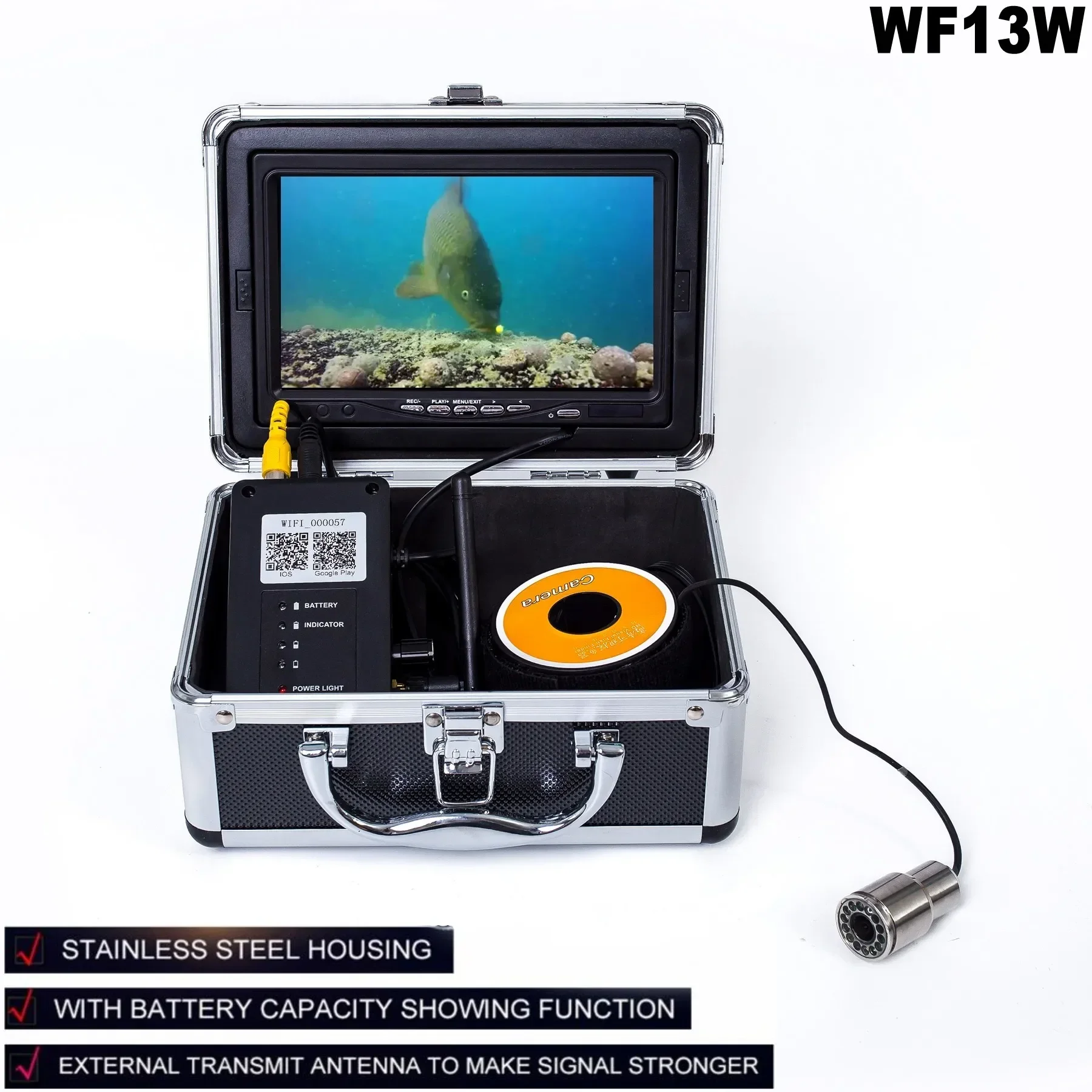 

WF13W WIFI Fishing Video Camera 7 Inch LCD Monitor HD 1000TVL Underwater Ice Fishing Camera For IOS Android APP 15M 30M 50M