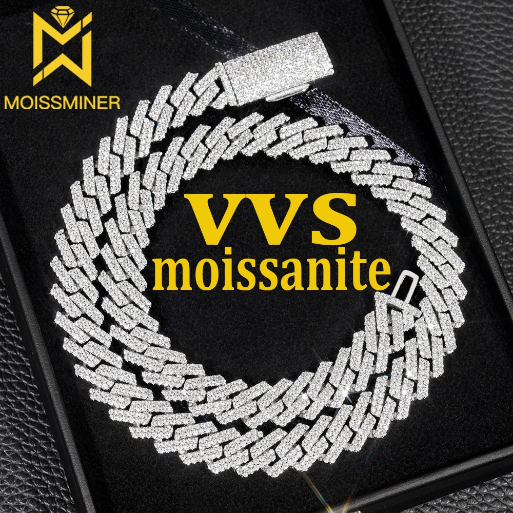 12mm Moissanite Cuban Chain Iced Out Necklaces Men S925 Silver Choker for Women Pass Diamonds Tester Free Shipping