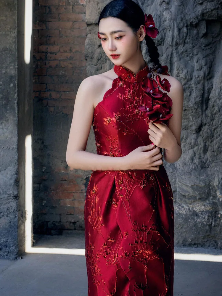 

Red Chinese Sle Morning Robe Women's Bride High-End Feeling Wind Dr Hanging Ne Banquet Drinking Ceremony Long Dr