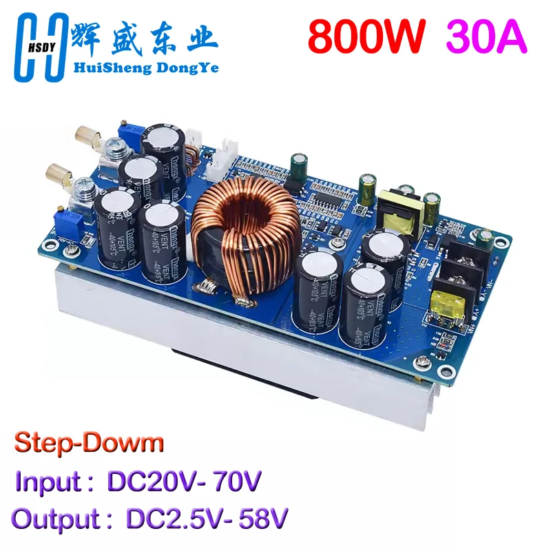 800W High Power DC-DC Buck Converter 30A Solar Stabilizers CV CC Step-Down Power Supply Adjustable DC20V-70V Voltage Regulators