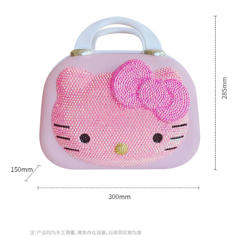 Cute Hello Kittys Exquisite Rhinestones Suitcase Cartoon Cosmetic Case Large-Capacity Multi-Functional Travel Case Birthday Gift