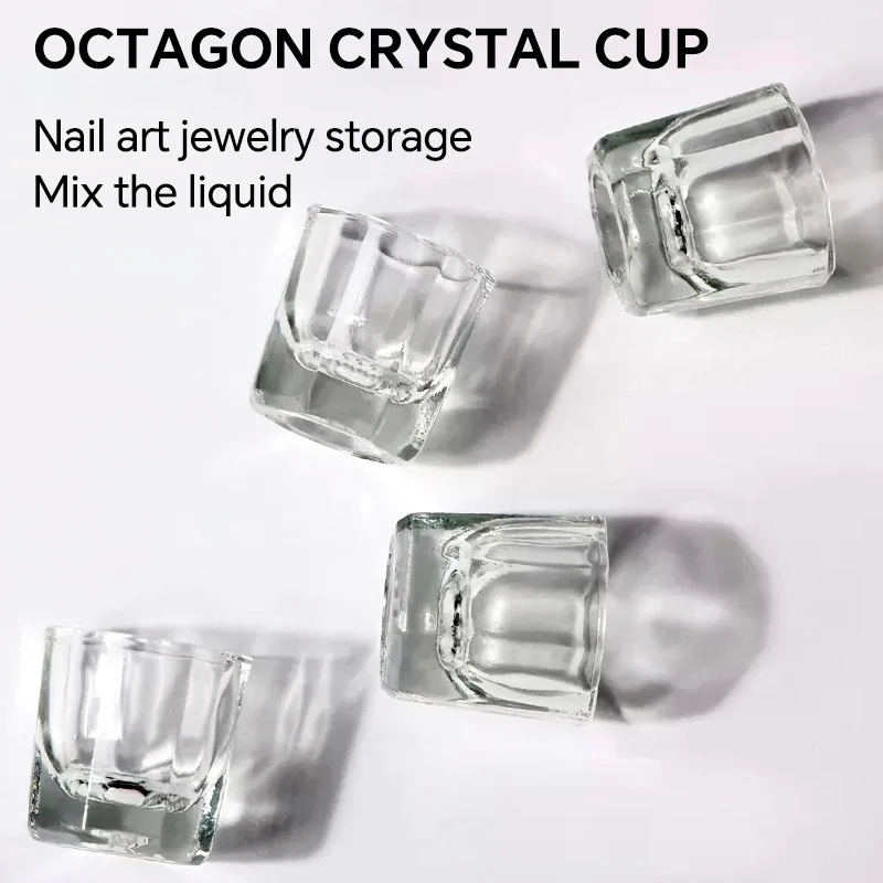 Mini cristallo di vetro acrilico trasparente piccolo polvere ottagonale tazza di liquido porta polvere per unghie pennelli per trucco ciotola per pulizia strumento per nail art