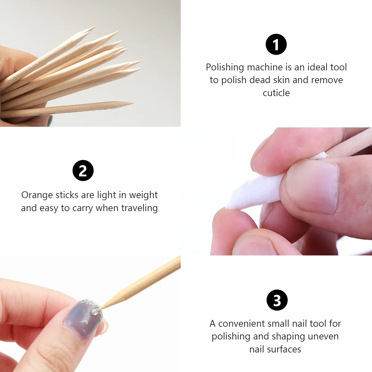 50 szt. Popychaczy do skórek paznokci, patyczki z drewna pomarańczowego do usuwania martwego naskórka, narzędzie do manicure i pedicure, polerki do paznokci.