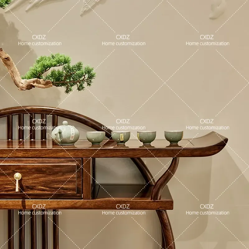 New Chinese Style Black Gold Solid Wood Porch Foyer Console Table Entryway Hallway Strip Case Living Room Household Furniture