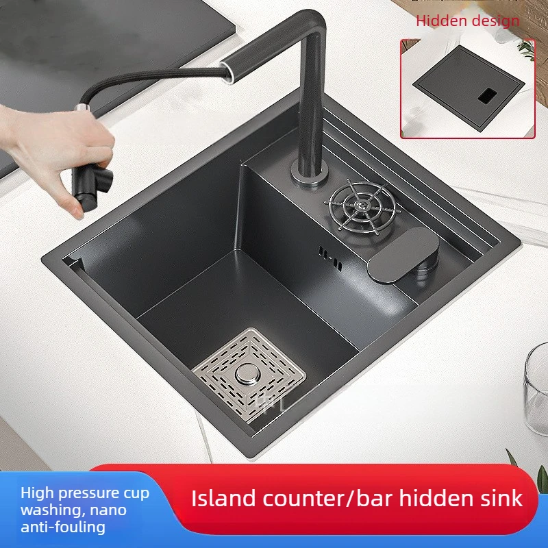 

Встраиваемая мойка 45*38 см, маленькая одинарная кухонная мойка из нержавеющей стали S304 Nano для барной стойки, с крышкой