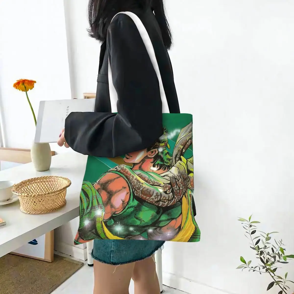 Jojo Bizarre Adventure Joseph Joestar Shopping Bags Canvas The Tote Bag Reusable for Ladies Shoulder Tote Travel Handbag