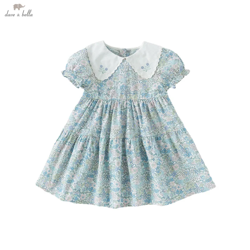 Dave Bella Children's Summer Dress New Gentle Sweet Cute Girls Baby Cotton Princess Dress Floral Print Elegant Party DB2251731