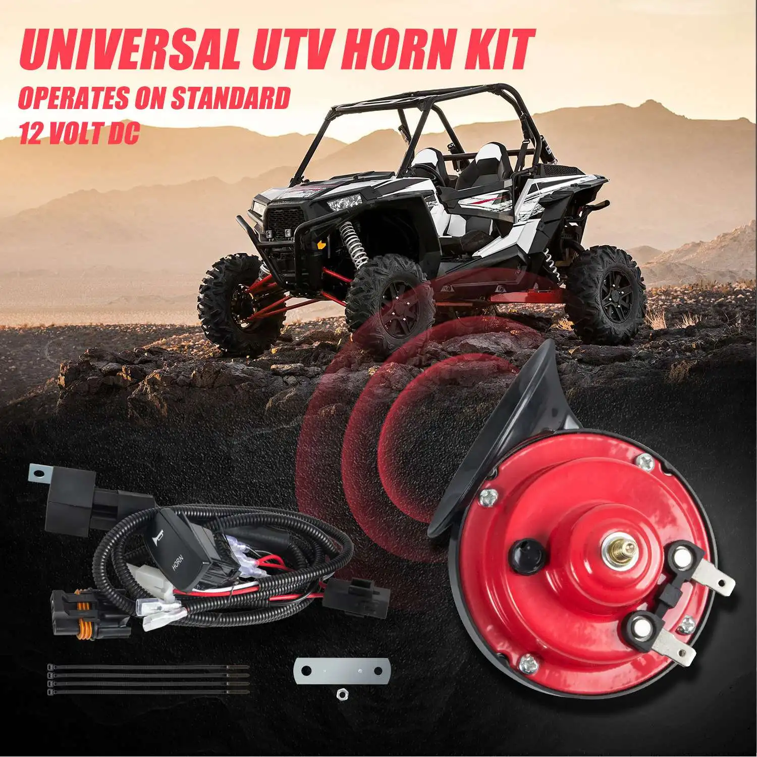 

A96E-UTV ATV Universal 12V Horn Kit W/ Rocker Switch For Polaris RZR 800 XP Ranger Can-Am Maverick X3 Arctic Cat For CF Moto
