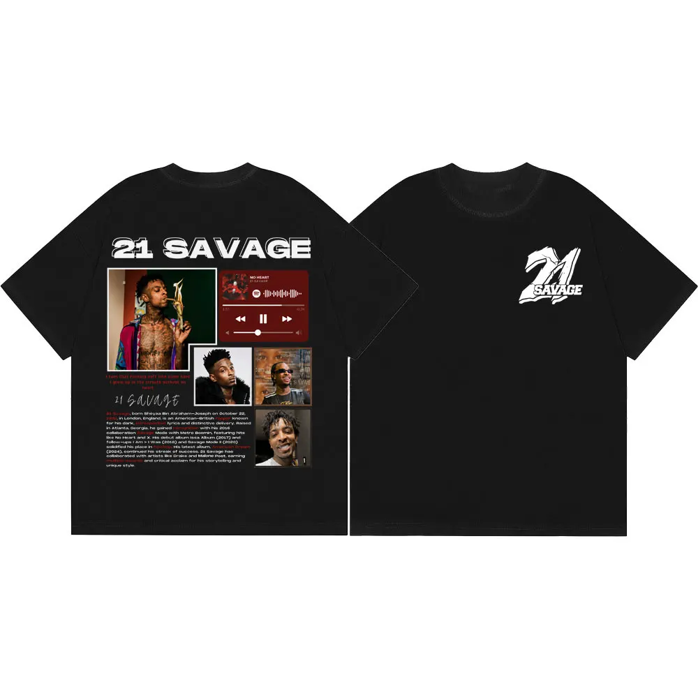 Rapper 21 Savage Graphic T Shirts Men Women Hip Hop Vintage Short Sleeve T-shirts Summer Casual Fashion Loose T-shirt Streetwear