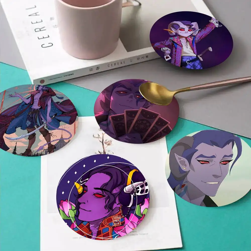 1pc Anime The M-Mighty Nein Mollymauk Tealeaf Wooden Coaster Colour Printing Cup Mat Home Desk Decoration Gifts