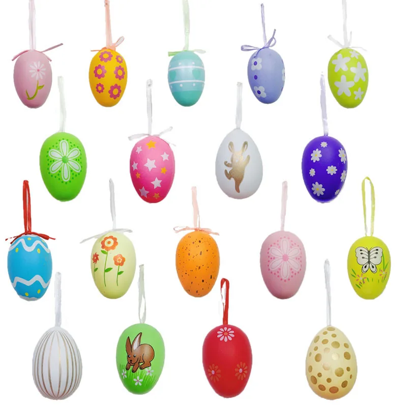 

24PCS Easter Eggs for Hanging Happy Easter Day Supplies Easter Decorations for Home 2023 Painted Colored Simulated Egg Pendant