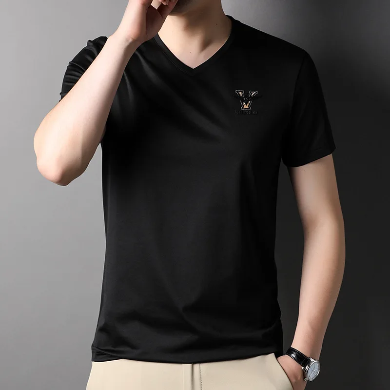 Summer New Polo Shirt Contain Mulberry Silk Short-sleeved T-shirt Men\'s Silky and Breathable Quality Men\'s Shirt