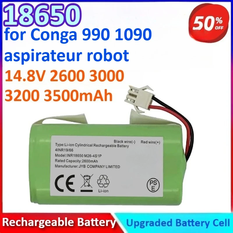 

18650 14.8V 2600/3000/3200/3500mAh New Compatibilité et polyvalence Replacement Battery for Conga 990 1090 aspirateur robot