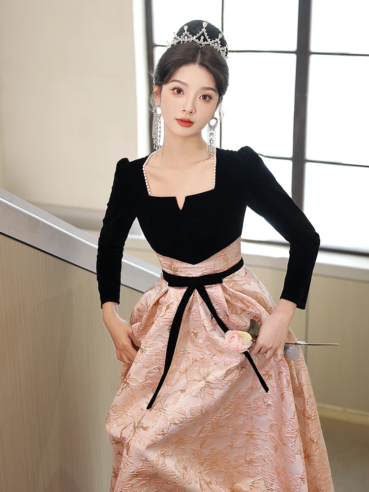 

Элегантное длинное вечернее платье для женщин, идеально подходящее для помолвок, банкетов, зимних мероприятий, в корейском стиле