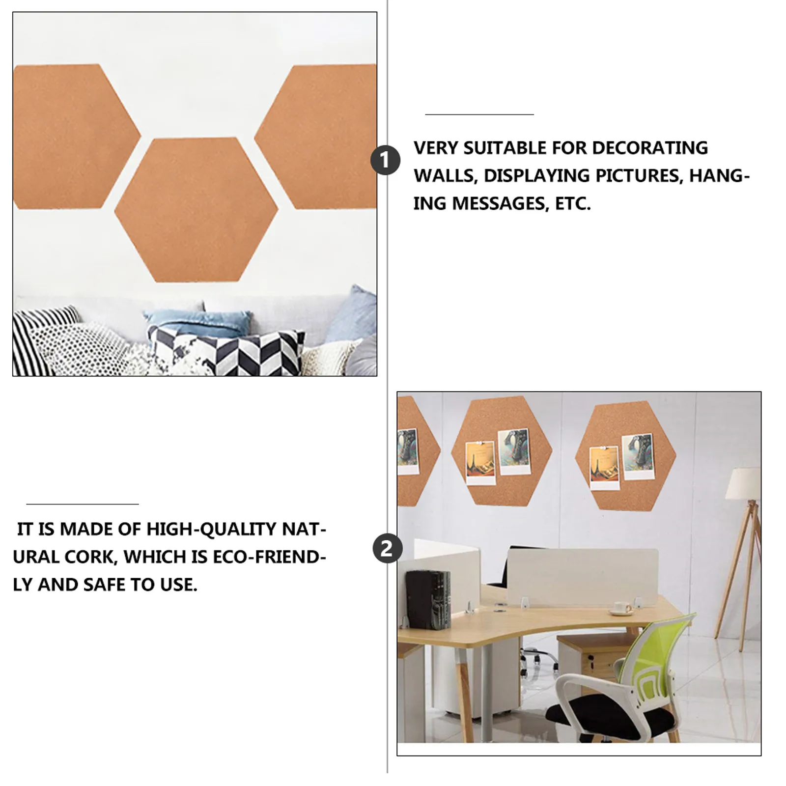 10Pcs Chic Hexagonal Cork Memo Boards Self-Stick Corkboard for Photo Display Message Notes Menu Board on Wall Glass Tile Wood view 5