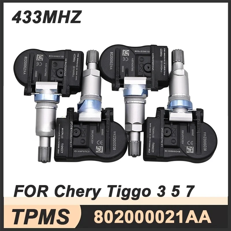

4 шт. датчик контроля давления в шинах, датчик TPMS для Chery Arrizo 5 5e 7 GX Tiggo 3 5 7 PLUS 8 802000021AA 433 МГц