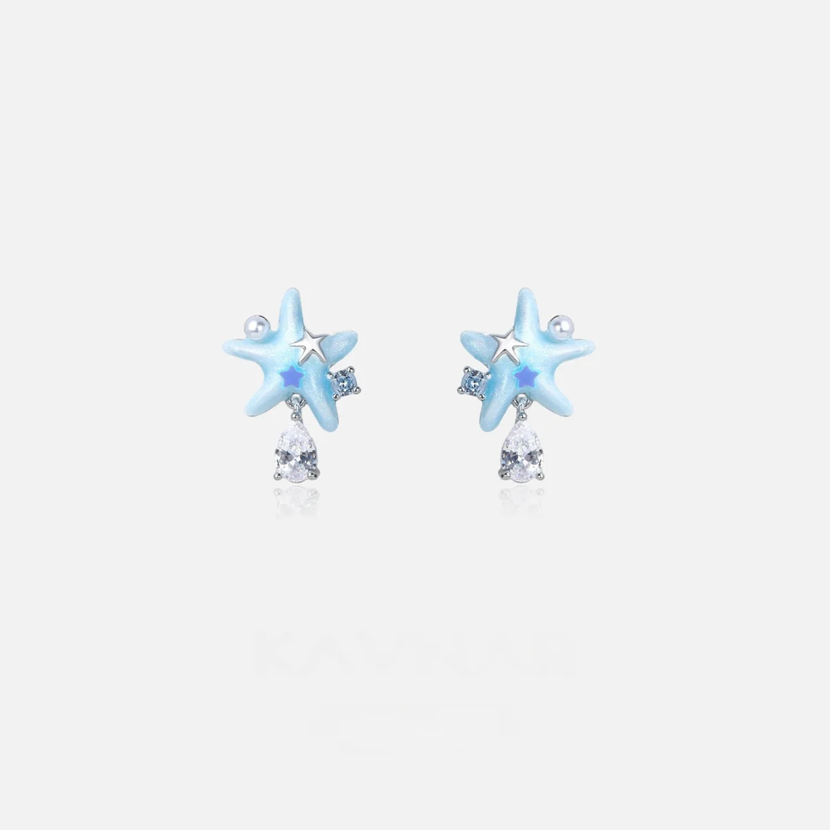 

Ocean Collection Blue Starfish Resin Enamel Zirconia Sterling Silver Stud Earrings Fashionable Elegant Sophisticated Ear Jewelry